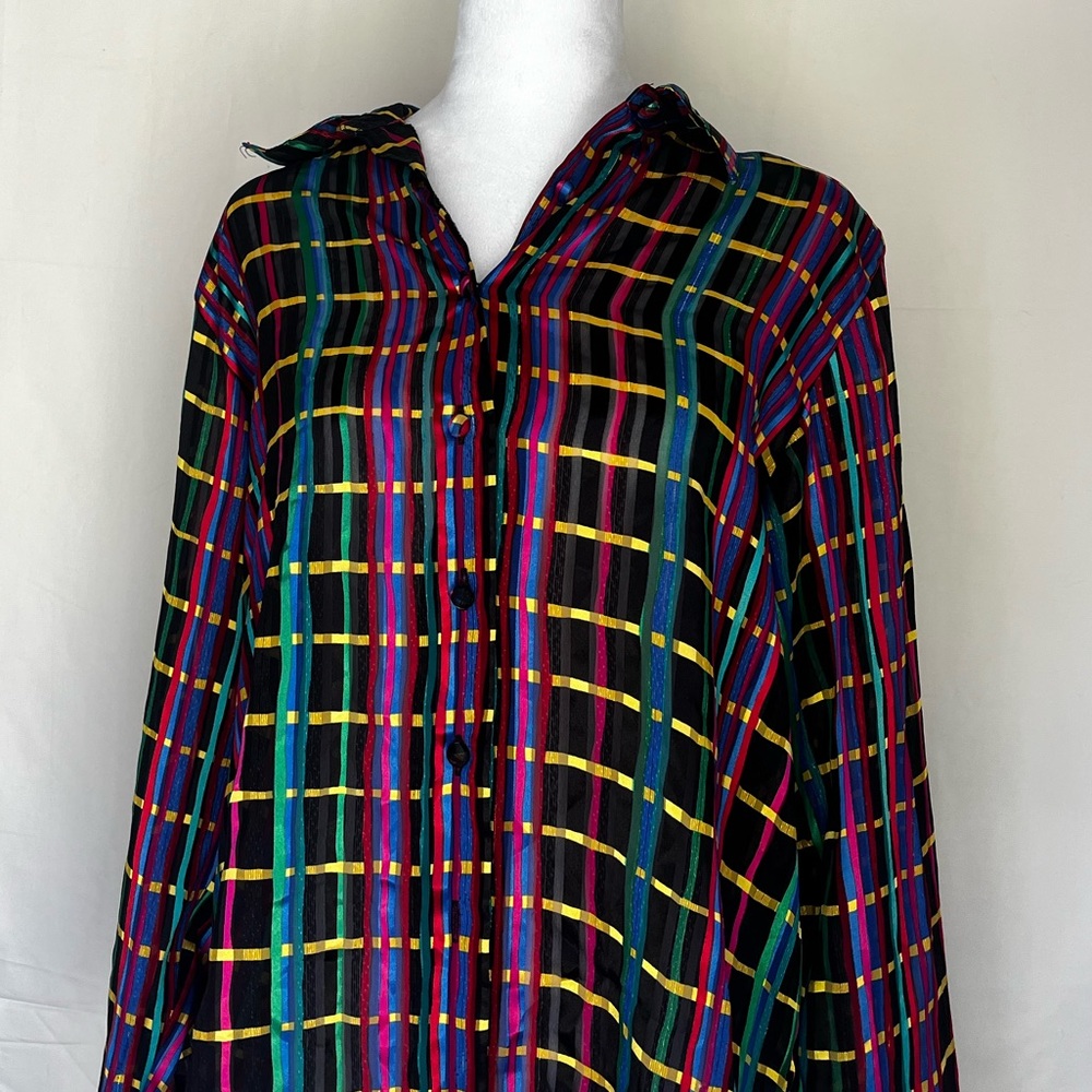 Vintage 90s sheer neon punk rock button down shirt